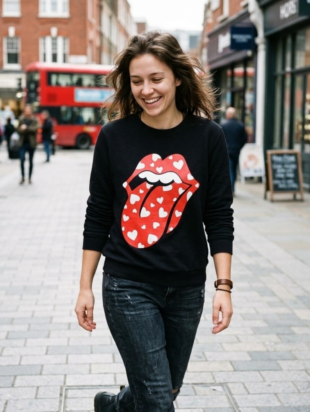 The Rolling Stones Heart Mouth Logo Sweatshirt Black Medium